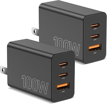 2Pack USB C Charger Block 100W,3-Port Super Fast Charging Wall Adapter