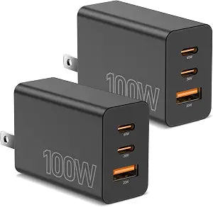 2Pack USB C Charger Block 100W,3-Port Super Fast Charging Wall Adapter