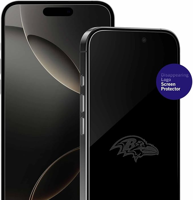 NFL Baltimore Ravens Clear Screen Protector for iPhone 16, for 15 and 15 Pro - with Disappearing Logo - Scratch-Resistant and Easy-to-Install Screen Protectors (Includes Installation Tray)