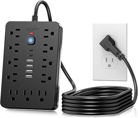 6 FT Flat Plug Surge Protector Power Strip,11 AC Outlets with 6 USB Ports