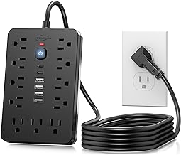 6 FT Flat Plug Surge Protector Power Strip,11 AC Outlets with 6 USB Ports - Image 1
