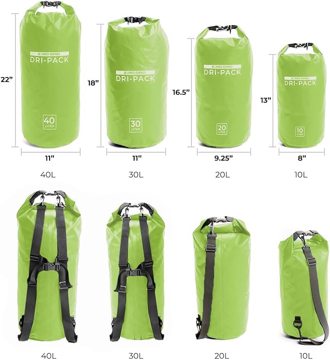 Zero Grid Waterproof Dry Bag - Floating Roll Top Drybag Keeps Dry 10L/20L/30L/40L Sizes for Backpacking, Kayaking, Boating, Camping, Fishing, Hiking, Made from Tough 500D Material