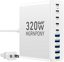 320W USB C Charger Block, MGRNPONY 10-Port GaN USB C Charging Station White - Image 1