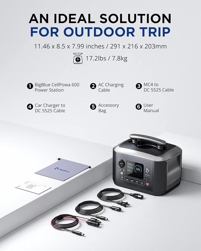 [Returnable]BigBlue 537.5Wh/600W Portable Power Station with 10ms UPS and 100W USB-C,Cellpowa600 Solar Generator with Pass-through Charging, LFP Battery Backup for Camping/RV/Power Outage/Off-grid Use