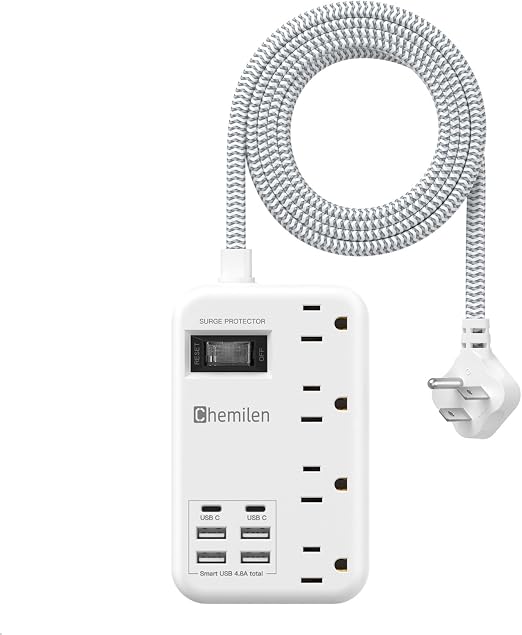 Travel Power Strip with 6 USB (2 USB C), 4 Outlets, 4Ft Extension Cord 13A