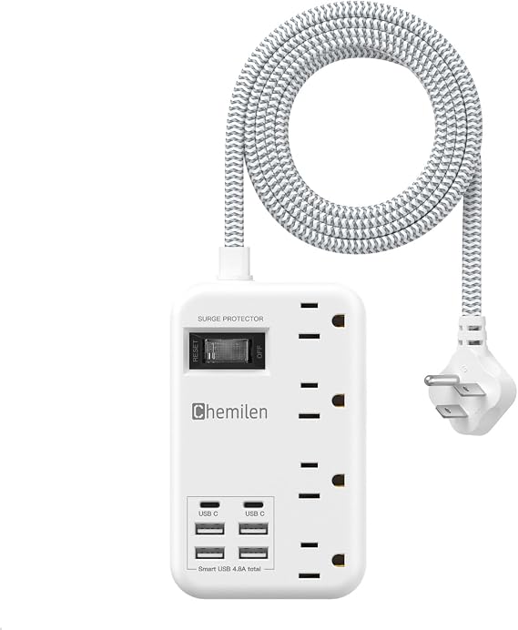 Travel Power Strip with 6 USB (2 USB C), 4 Outlets, 4Ft Extension Cord 13A