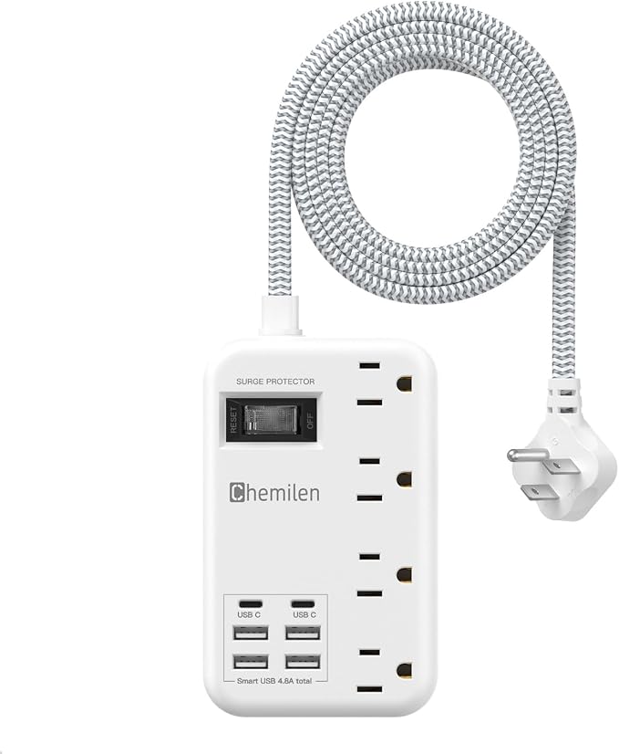 Travel Power Strip with 6 USB (2 USB C), 4 Outlets, 4Ft Extension Cord 13A