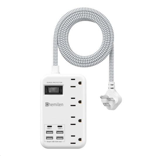 Travel Power Strip with 6 USB (2 USB C), 4 Outlets, 4Ft Extension Cord 13A