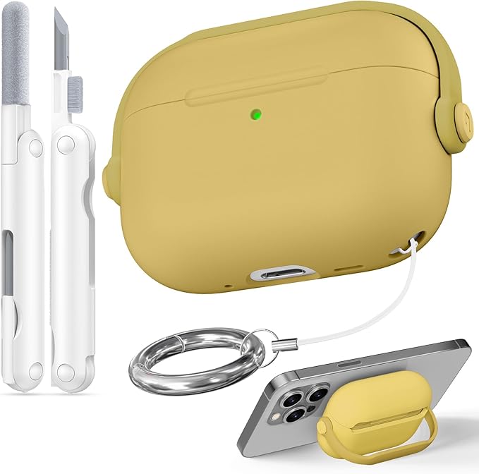 for Airpods Pro 3 Case,Safety Lock Cases for Apple Airpod Pro 3 (2025) with Cleaner Kit, Drop Protection Air pods Pro3 Case Cover for Men for Women with Keychain,Straw Yellow
