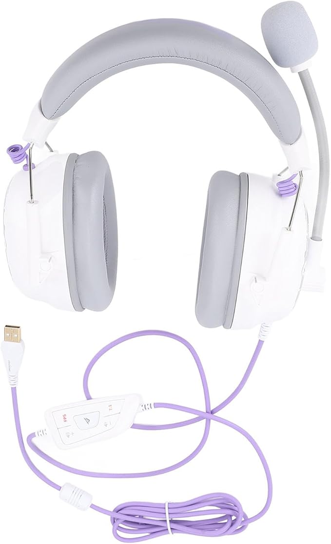 Bewinner Wired USB Gaming Headset with 50mm Drivers 7.1 Surround Sound Custom Sound Effects Software Noise Reduction Mic for PC Series X S (White)