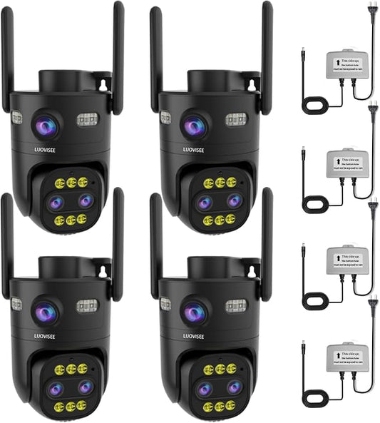 4 Pack Wired Home Camera Outdoor/Indoor with 2K Color Night Vision,AI Human Auto Zoom and Tracking,Pan-Tilt 360° View,Two-Way Audio,Triple-Lens 2.4G/5G WiFi,24/7 Recording,Waterproof