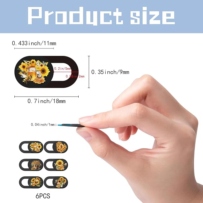 6Pcs 6 Styles Camera Cover Slide Flower Phone Privacy Camera Cover Bees Sunflower Design Webcam Protector for Laptop Desktop Computer Tablet Phone Notebook Mini PC Accessories Office Use