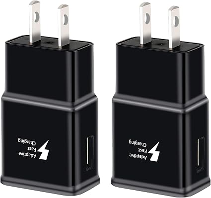 Adaptive Fast Charging Block USB Wall Charger, 2-Pack Travel Quick Charger Adapter Compatible with Samsung Galaxy S22 S21 S20 Ultra/Note 20/10/S10 S9 S8 S7 S6 Edge Plus Active, Note 5/9 (Black)