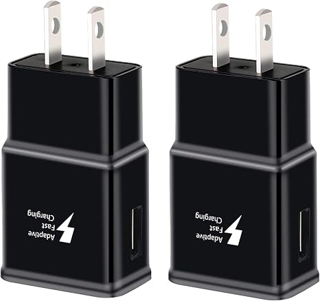 Adaptive Fast Charging Block USB Wall Charger, 2-Pack Travel Quick Charger Adapter Compatible with Samsung Galaxy S22 S21 S20 Ultra/Note 20/10/S10 S9 S8 S7 S6 Edge Plus Active, Note 5/9 (Black)