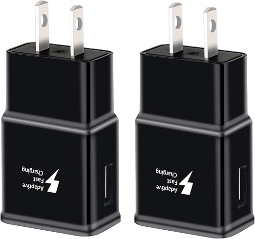 Adaptive Fast Charging Block USB Wall Charger, 2-Pack Travel Quick Charger Adapter Compatible with Samsung Galaxy S22 S21 S20 Ultra/Note 20/10/S10 S9 S8 S7 S6 Edge Plus Active, Note 5/9 (Black)
