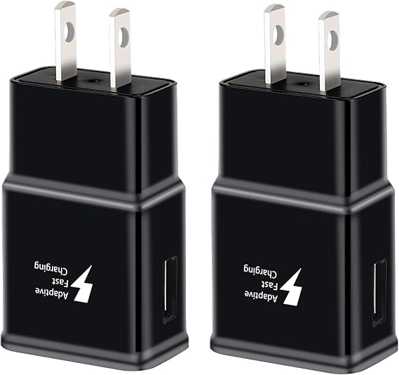 Adaptive Fast Charging Block USB Wall Charger, 2-Pack Travel Quick Charger Adapter Compatible with Samsung Galaxy S22 S21 S20 Ultra/Note 20/10/S10 S9 S8 S7 S6 Edge Plus Active, Note 5/9 (Black)