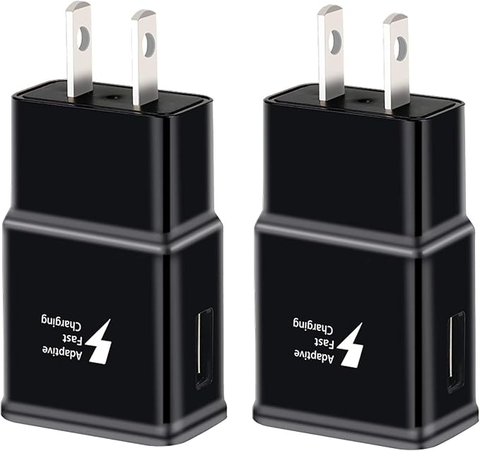 Adaptive Fast Charging Block USB Wall Charger, 2-Pack Travel Quick Charger Adapter Compatible with Samsung Galaxy S22 S21 S20 Ultra/Note 20/10/S10 S9 S8 S7 S6 Edge Plus Active, Note 5/9 (Black)