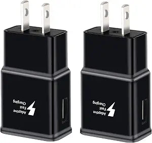 Adaptive Fast Charging Block USB Wall Charger, 2-Pack Travel Quick Charger Adapter Compatible with Samsung Galaxy S22 S21 S20 Ultra/Note 20/10/S10 S9 S8 S7 S6 Edge Plus Active, Note 5/9 (Black)