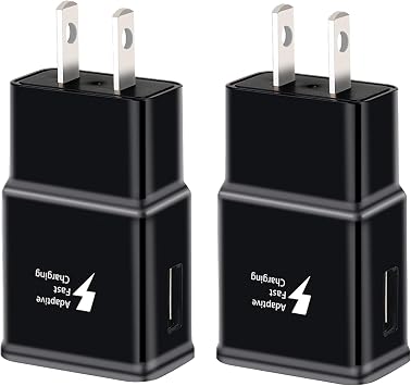 Adaptive Fast Charging Block USB Wall Charger, 2-Pack Travel Quick Charger Adapter Compatible with Samsung Galaxy S22 S21 S20 Ultra/Note 20/10/S10 S9 S8 S7 S6 Edge Plus Active, Note 5/9 (Black)