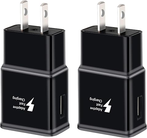Adaptive Fast Charging Block USB Wall Charger, 2-Pack Travel Quick Charger Adapter Compatible with Samsung Galaxy S22 S21 S20 Ultra/Note 20/10/S10 S9 S8 S7 S6 Edge Plus Active, Note 5/9 (Black)