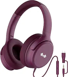 Wired Over-Ear Headphones, Mic, 3.5mm Plug, USB-C Adapter, Red
