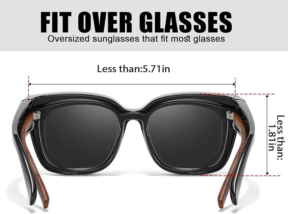 LVIOE 2 Pack Polarized Fit Over Sunglasses for Women Men Oversized Square Over Glasses Sunglasses with UV Protection LS7511