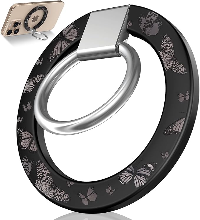 Toycamp Phone Grip Ring Holder Compatible with MagSafe - Magnetic Phone Grip Stand Women Cute Painting Removable Rotatable Magnet Accessories for iPhone 17 Pro Max/16/15/14/13/12 Series, Butterfly