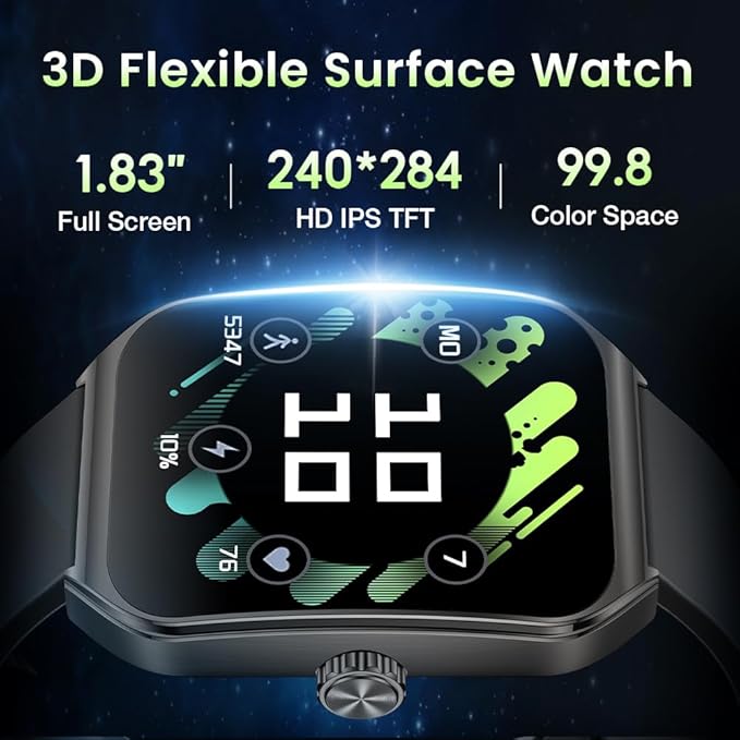 AOLON Smart Watches for Men Women, 1.83" HD Display with 3D Curved Glass, Metal Fitness Smart Watch with Heart Rate, SPO₂, Sleep & Stress Monitoring Fitness Tracker with Android & iOS（Black）