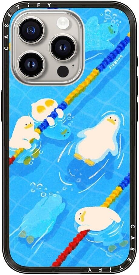 CASETiFY Compact iPhone 15 Pro Case [Slim and Sleek/Compatible with Magsafe / 4 ft. 2X Military Grade Drop Protection] - Pool time - Clear Black