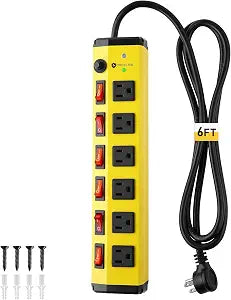 KeBen Heavy Duty Power Strip Surge Protector,Individual Switches,6FT/15A