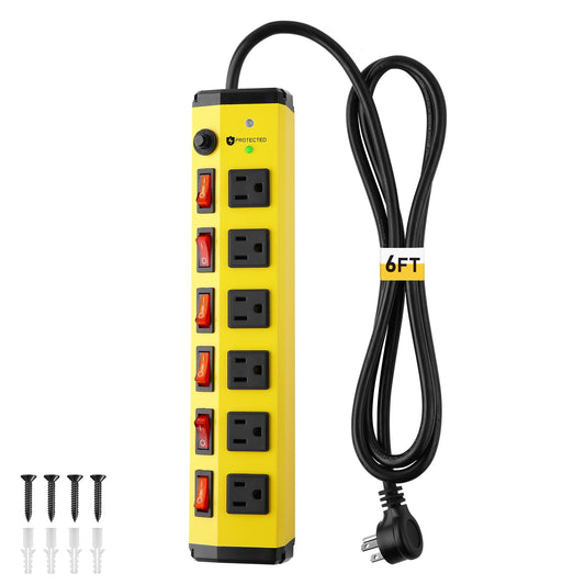 KeBen Heavy Duty Power Strip Surge Protector,Individual Switches,6FT/15A