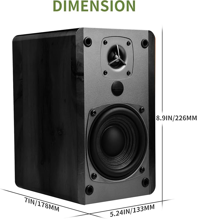 SINGING WOOD BT27 Active Powered Bluetooth Bookshelf Speakers - 60W RMS Studio Monitor Speakers for PC, TV, Turntable - High Fidelity Wooden Enclosure with Remote Control - Black