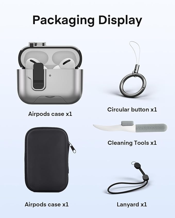 Maxjoy for AirPods Pro 3 Protective Case with Cleaning Kit, Military Hard Case with Lock Shock-Absorbing, Grey