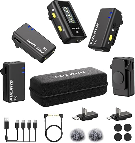 FULAIM X6 Wireless Lavalier Microphones with 4 Transmitter for iPhone, iPad, Android, Camera, Lapel Mic with 48KHz 24Bit, Noise Cancellation for Video Recording, Vlog, YouTube, TikTok