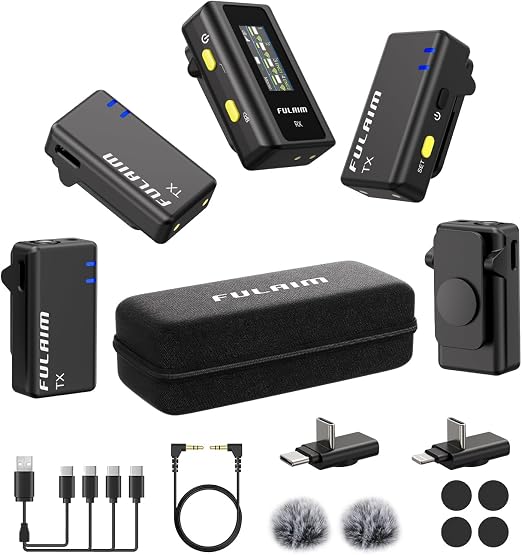 FULAIM X6 Wireless Lavalier Microphones with 4 Transmitter for iPhone, iPad, Android, Camera, Lapel Mic with 48KHz 24Bit, Noise Cancellation for Video Recording, Vlog, YouTube, TikTok