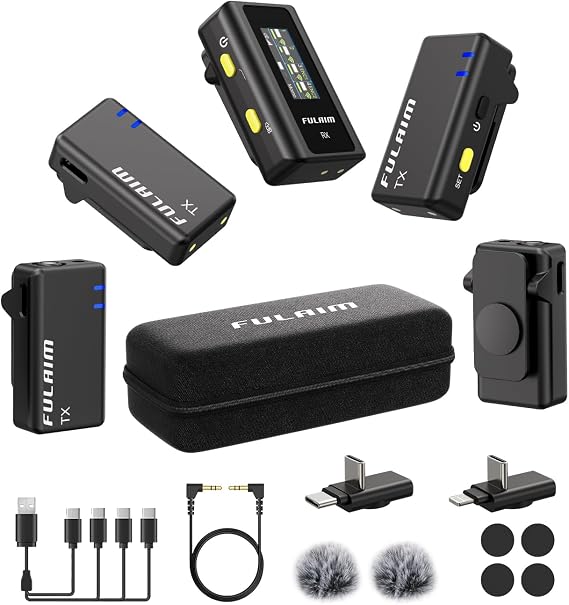 FULAIM X6 Wireless Lavalier Microphones with 4 Transmitter for iPhone, iPad, Android, Camera, Lapel Mic with 48KHz 24Bit, Noise Cancellation for Video Recording, Vlog, YouTube, TikTok