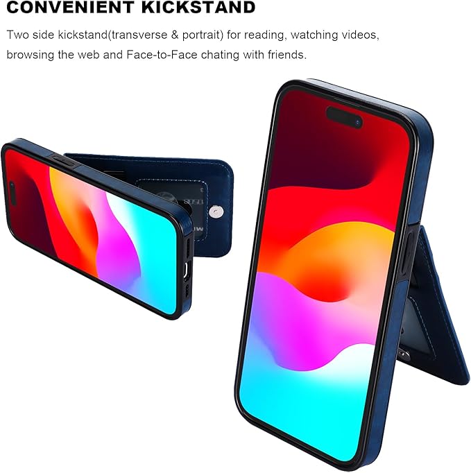 KIHUWEY Compatible with 15 Case Wallet with Credit Card Holder, Flip Premium Leather Magnetic Clasp Kickstand Heavy Duty Protective Cover for 15 6.1 Inch (Blue)