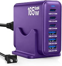165W GaN Charging Station, 6-Port Desk Charging Station, Purple - Image 1