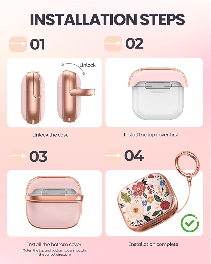 Coralogo for AirPods 4 Case with Safety Lock - Cute Cartoon for Women Girls Fashion Stylish Beige Flower Pattern Design Kawaii Girly Girlish Hard Protective Cover for AirPods 4th Generation 2024