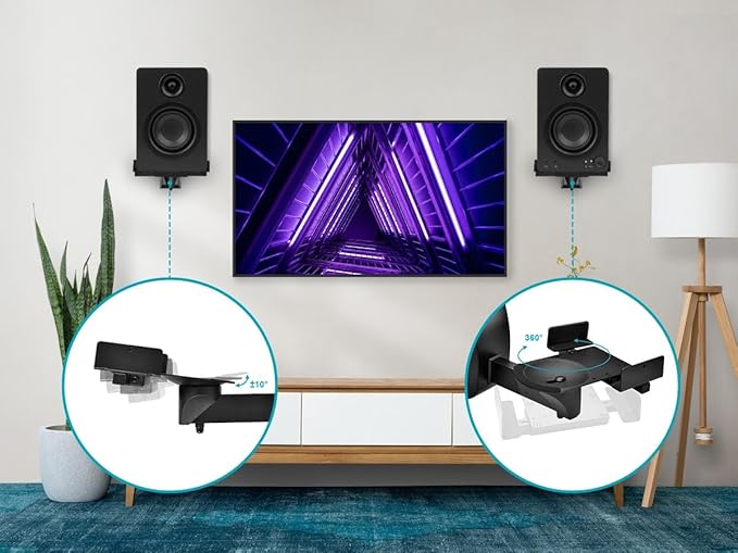 Monoprice Universal Bookshelf Speaker Wall Mount Brackets, Swivel, Tilt, Dual Side Clamping, Large Bookshelf/Surround Sound Speakers up to 55 lbs., Pair