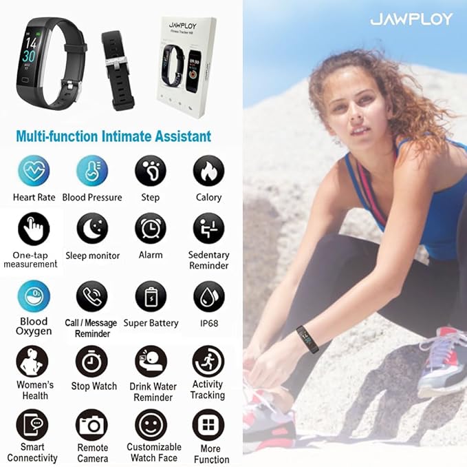 Fitness Tracker with Heart Rate Monitor/Step Counter/Calories, Activity Tracker Smart Watch Sleep Monitor, IP68, Health Tracker Pedometer for Man Women