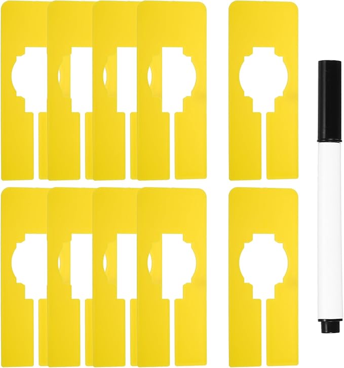 uxcell Clothes Dividers,10 Pack Rectangle Closet Rack Dividers Clothing Rack Size Dividers Blank Labels with Marker Pen Writable & Reusable for Hanging Clothes Sorting Size, Yellow