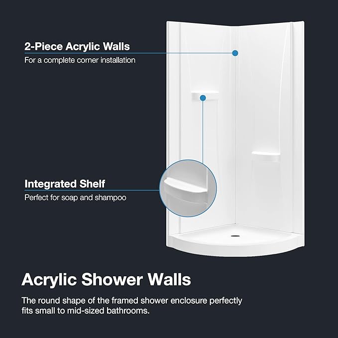 OVE Decors Breeze 34 in. Corner Shower Clear Sliding Door with Walls and Base in Satin Nickel Finish