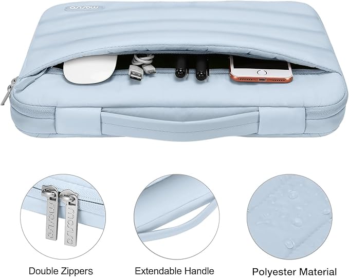 MOSISO Compatible with MacBook Air 13 inch Case M5 2026 M4 2025 M3 M2 2024-2022 A3449 A3240 A3113 A2681, Hard Case&Puffy Bag&Keyboard Cover&Webcam Cover&ScreenFilm for MacBook Air 13.6, Baby Blue