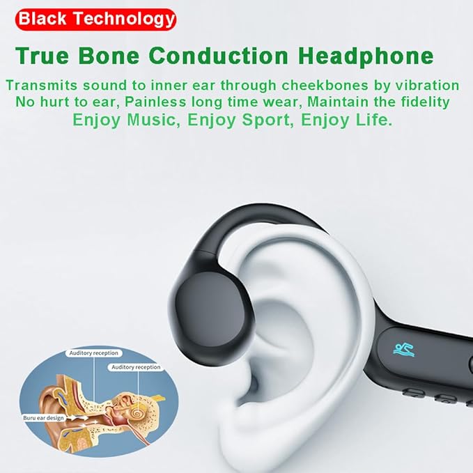 AYI Professional Swim Headphones True Bone Conduction Open Ear Headset Underwater MP3 Player Built-in 32G Memory IP68 Waterproof Bluetooth Earphone for Driving Bicycling Running Skiing-X6 Black