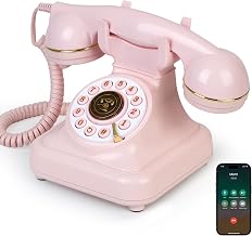 Bluetooth Retro Desk Phone with Handset & Speakerphone, Classic Bluetooth Landline Telephone, Bluetooth Home Phone with USB Rechargeable Power, Hands-Free Calling & Music Playback, Pink - Image 1