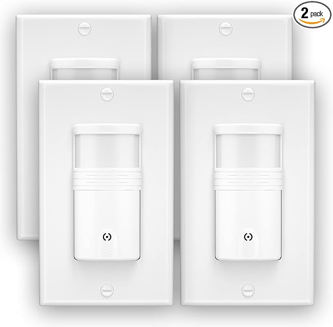2 Pack, 3-Way Motion Sensor Light Switch (Not Single Pole), Neutral Wire Required, Indoor in-Wall Occupancy Sensor with Wall Plate, Adjustable Timer, Title 24, UL Certified, White