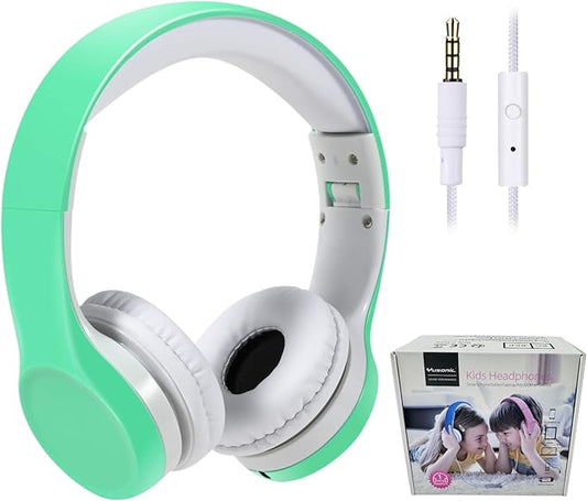 Kids Headphones with Cord, Toddler Headphones with Sharing Function, 85dB/93dB Safe Volume Limit, for Toddler Children Baby Boys Girls On-line Study, School, Travel use (Light Green)