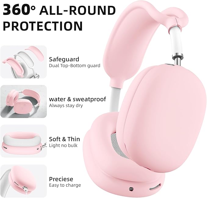 Lerobo for AirPods Max Case, Anti-Scratch Ear Pad & Headband Protector, Soft Silicone Skin for Apple AirPods Max 2024/2020 Accessories (Pink)