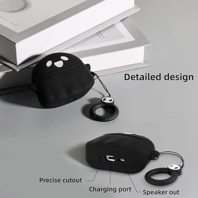 for AirPods Pro 3 Case Cover 2025 with Cleaner kit, [Eye can Glow in The Dark], Anime Ghost Cute Case for AirPods Pro 3rd Generation, Soft Silicone Protective Air Pods Pro 3 Case for Women Men - Black
